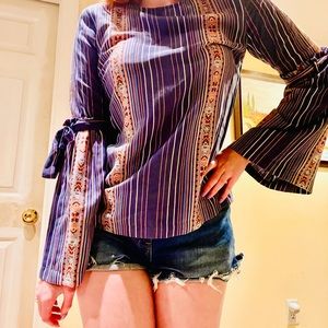 Liz Claiborne Striped Bell Sleeve Top SMALL